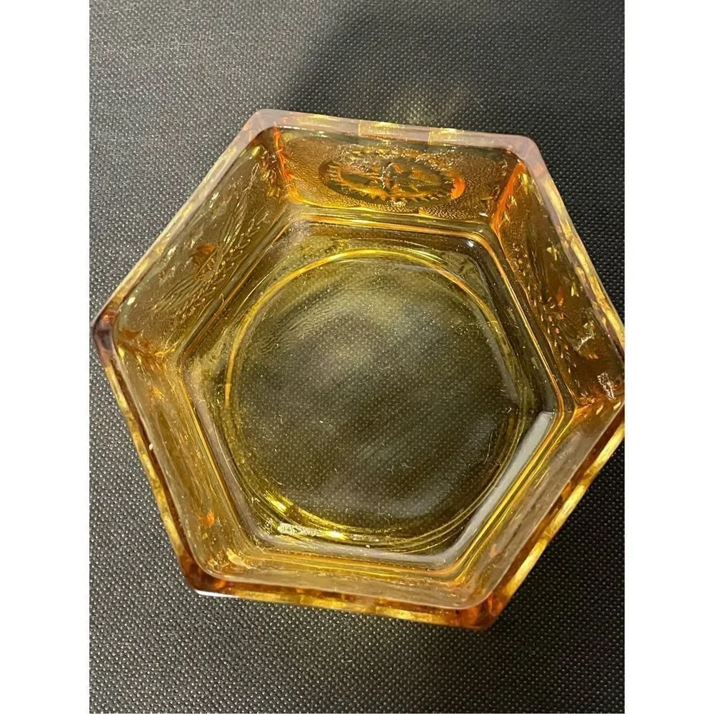 Hexagonal amber glass candy dish